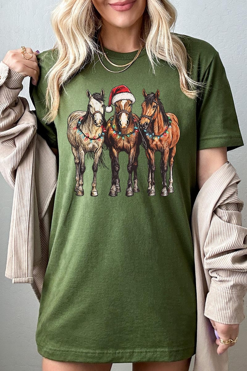 US3001-E3182 Christmas Horses Graphic Tee $12.5