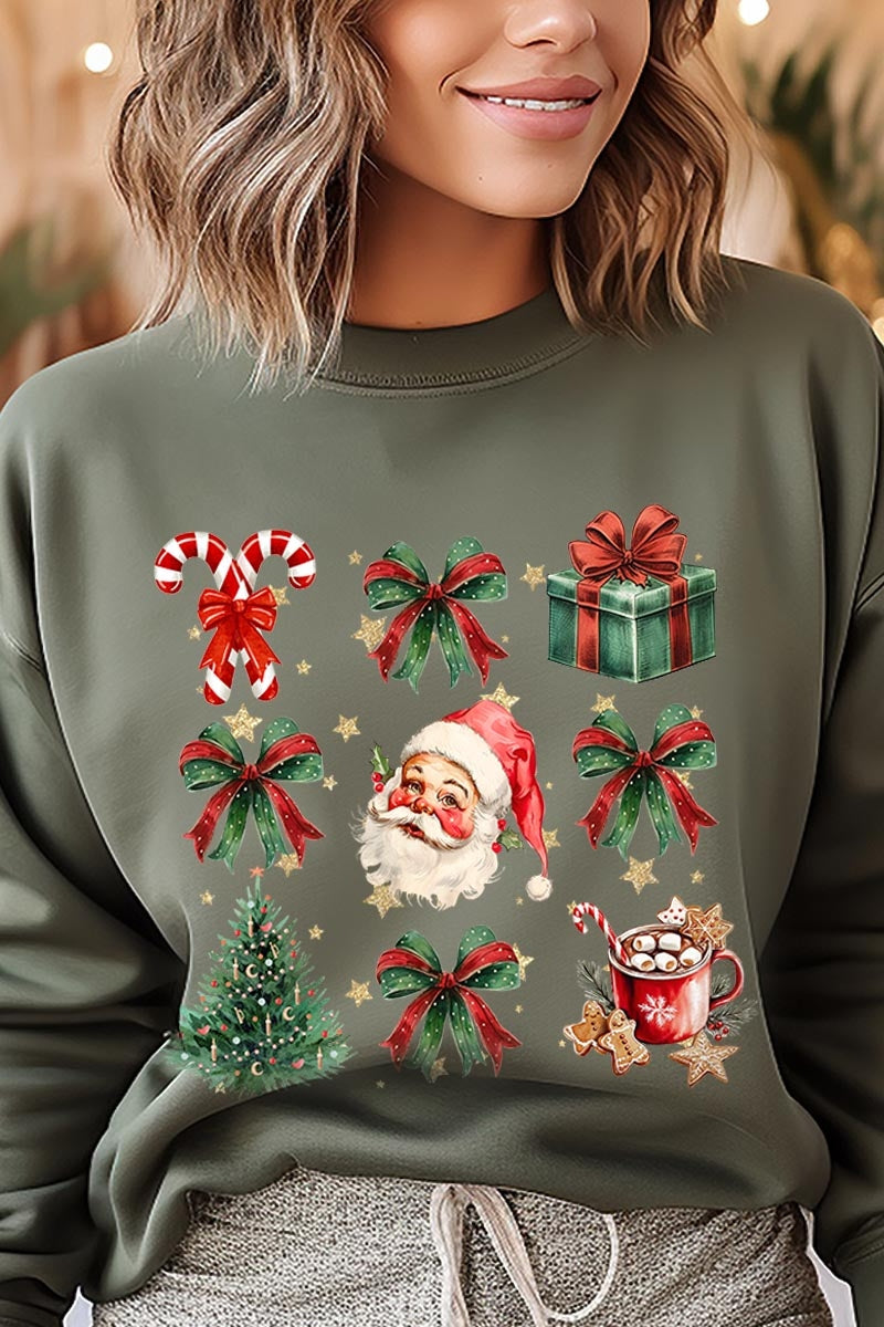 UL180-E3217 Santa Gifts & Bows Christmas Graphic Sweatshirt $20
