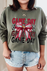 UL180-E3093 Red Silver Football Game Day Bow Sweatshirt $20