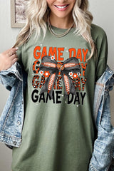 5000-E3088 Orange Black Football GameDay Bow Heavy Cotton Tee $9
