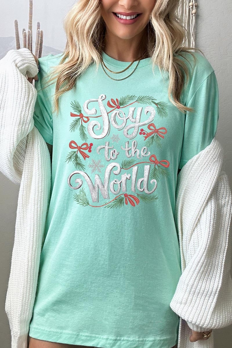 US3001P-E3221 Joy to the World Christmas Graphic Plus Tee $16