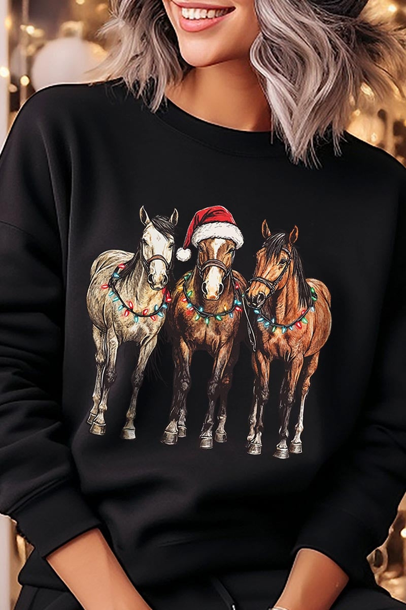 UL180-E3182 Christmas Horses Graphic Sweatshirt $20