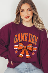 UL180P-E3064 Orange Game Day Football Bow Plus Sweatshirt $25