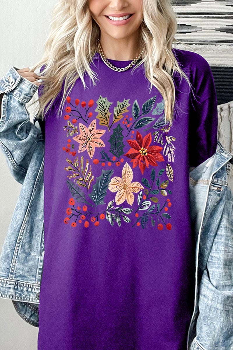 5000P-E3186 Floral Christmas Graphic Plus Heavy Cotton Tee $12.75