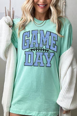 US3001-E3130 Blue Gingham Game Day Graphic Tee $12.5