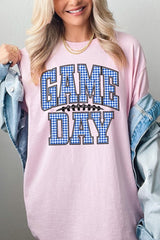 5000-E3130 Blue Gingham Game Day Graphic Heavy Cotton Tee $9