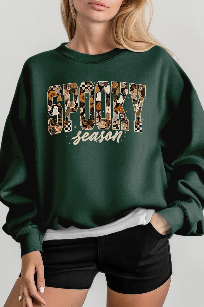 UL180P-E3105 Spooky Season Halloween Graphic Plus Sweatshirt $25