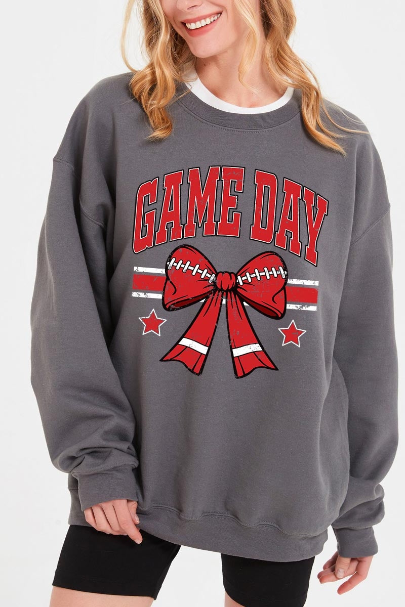 UL180P-E3062 Red Game Day Football Bow Graphic Plus Sweatshirt $25