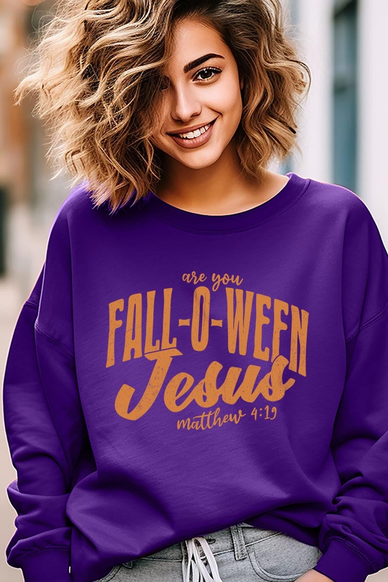 UL180P-E3143 Are You Fall O Ween Jesus Graphic Plus Sweatshirt $25