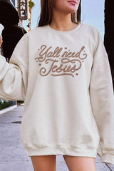 UL180P-E3115 Y'all Need Jesus Graphic Plus Sweatshirt $25