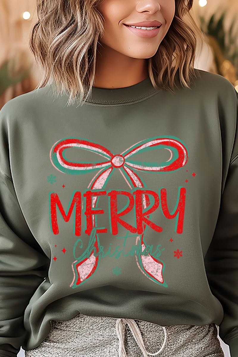 UL180P-E3197 Merry Christmas Bow Graphic Plus Sweatshirt $25