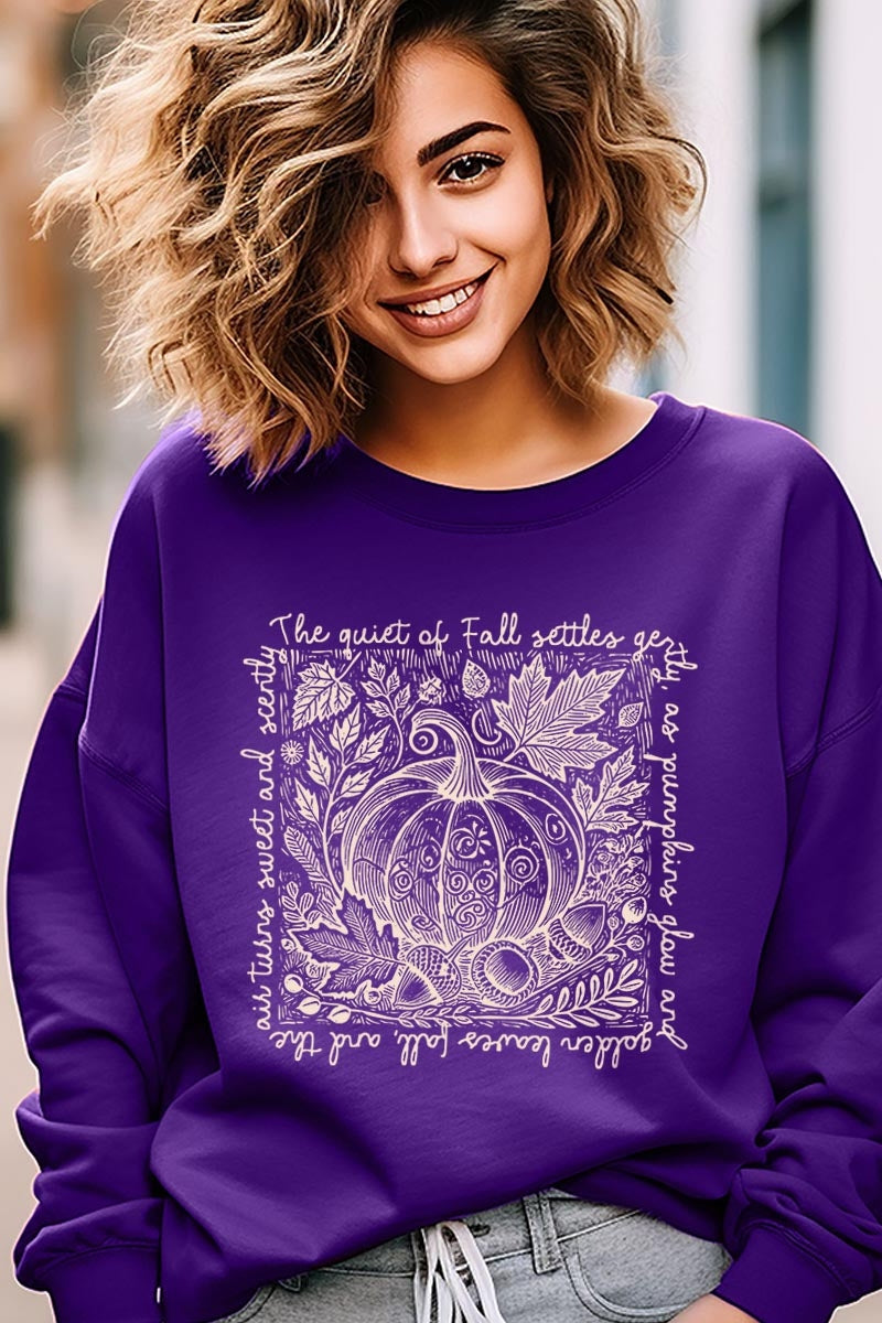 UL180P-E3112 Fall Pumpkin Botanical Graphic Plus Sweatshirt $25
