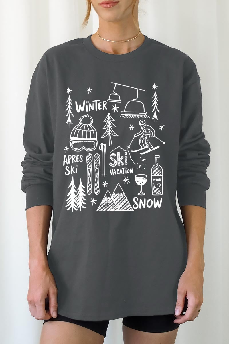 UL240-E3188 Ski Doodle Graphic Long Sleeve Tee $13.75