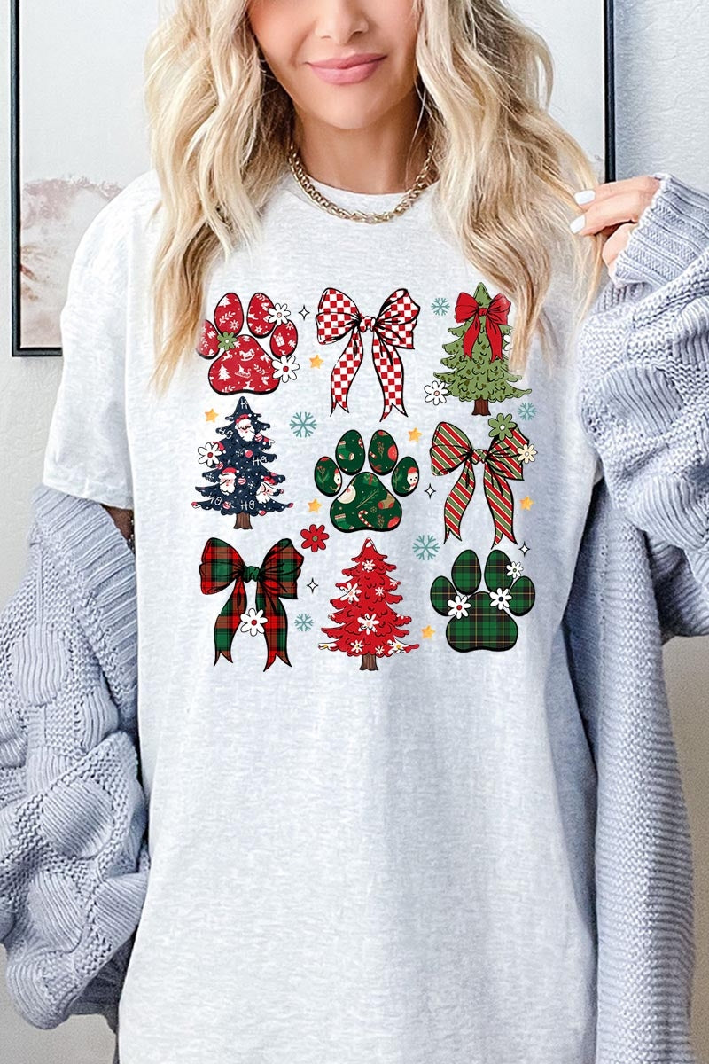 5000P-E3195 Christmas Bow Paw Graphic Plus Heavy Cotton Tee $12.75