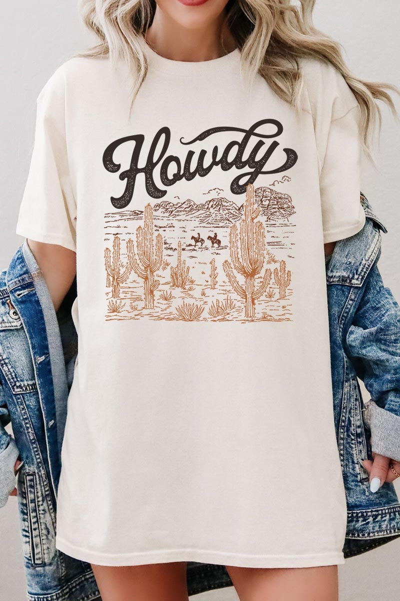 5000-E3095 Howdy Desert Western Graphic Heavy Cotton Tee $9