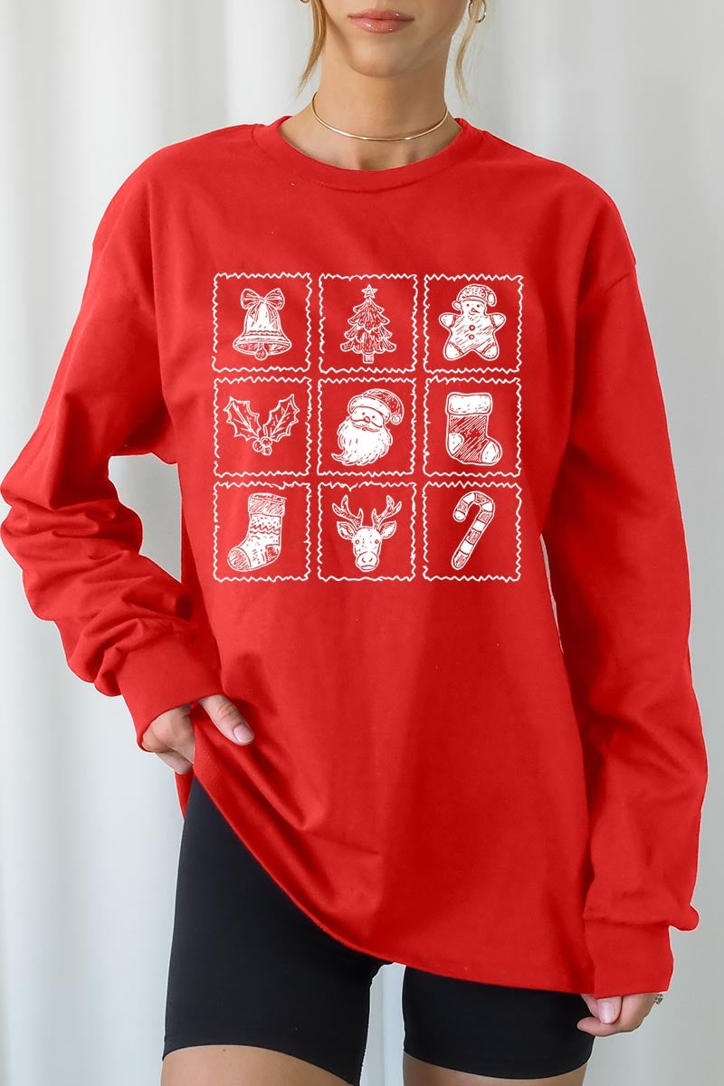 UL240-E3215 Christmas Icons Graphic Long Sleeve Tee $13.75