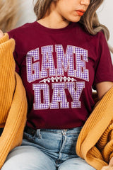 US3001P-E3127 Purple Gingham Game Day Graphic Plus Tee $16