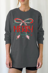 UL240-E3197 Merry Christmas Bow Graphic Long Sleeve Tee $13.75