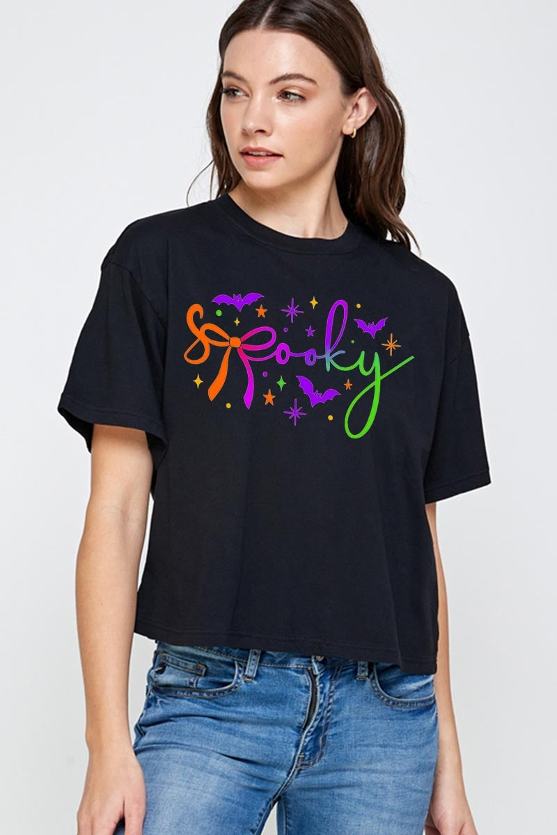 CTS-E3109 Spooky Halloween Graphic Relaxed Crop Top $11