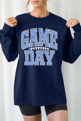 UL240P-E3130 Blue Gingham Game Day Graphic Plus Long Sleeve Tee $17