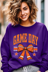 UL180P-E3064 Orange Game Day Football Bow Plus Sweatshirt $25