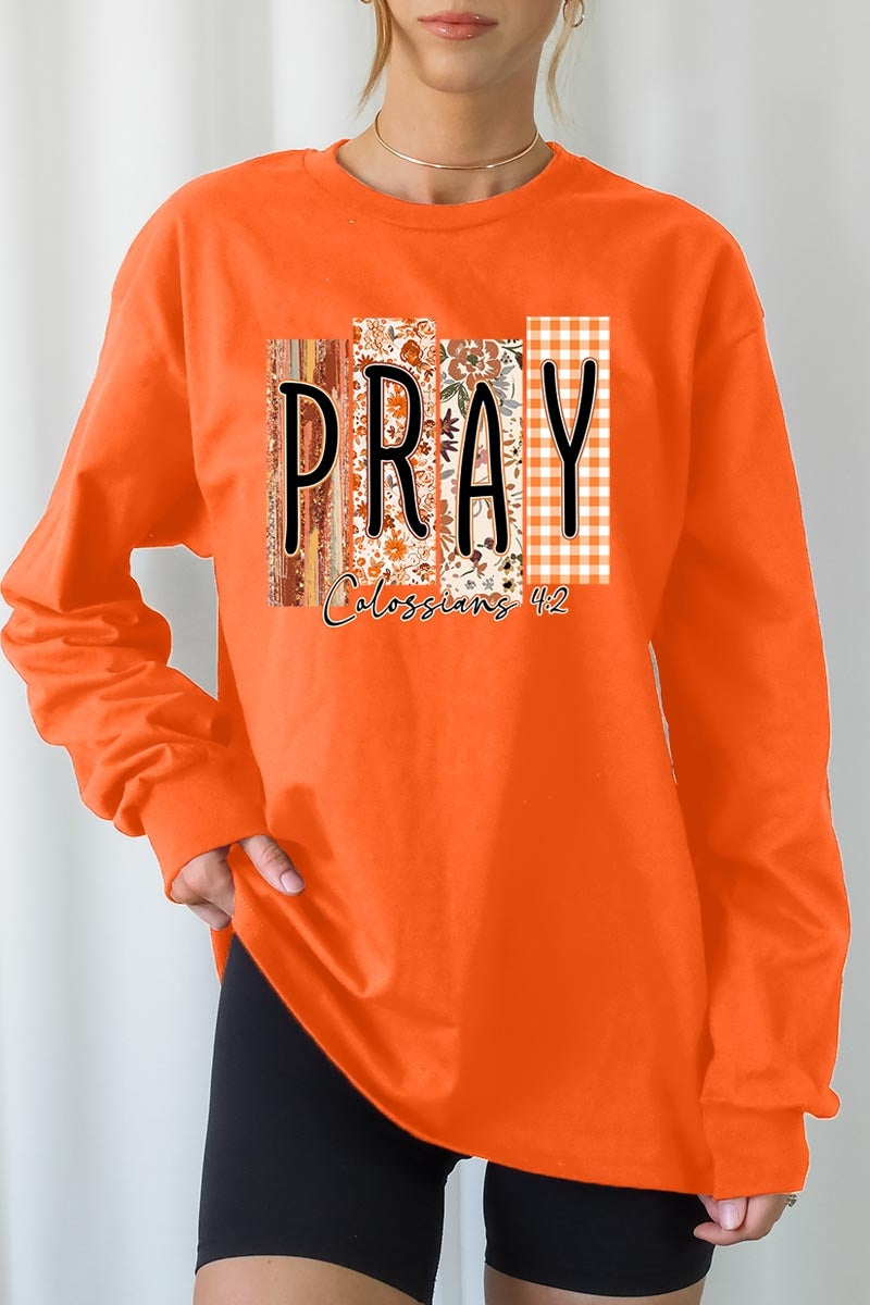 UL240P-E3166 Pray Fall Christian Graphic Plus Long Sleeve Tee $17