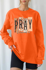 UL240P-E3166 Pray Fall Christian Graphic Plus Long Sleeve Tee $17