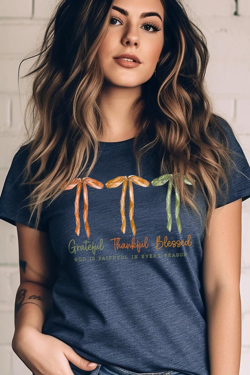 US3001P-E3111 Grateful Thankful Blessed Graphic Plus Tee $16