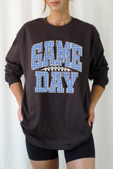 UL240P-E3130 Blue Gingham Game Day Graphic Plus Long Sleeve Tee $17
