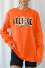 UL240-E3167 Believe Fall Christian Graphic Long Sleeve Tee $13.75