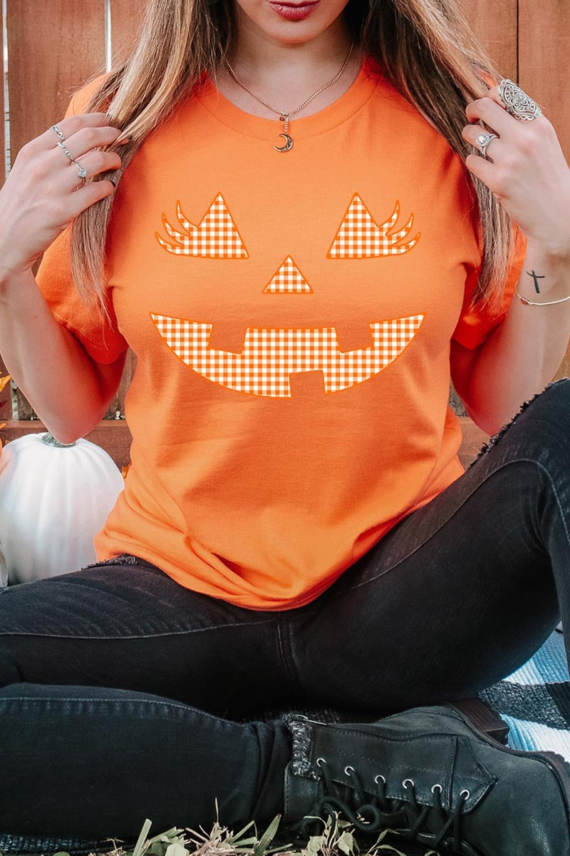 US3001-E3148 Cute Pumpkin Halloween Graphic Tee $12.5