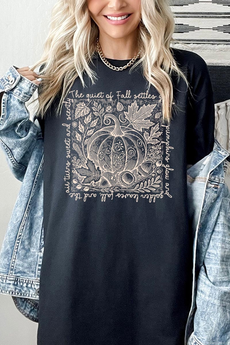 5000-E3112 Fall Pumpkin Botanical Graphic Heavy Cotton Tee $9