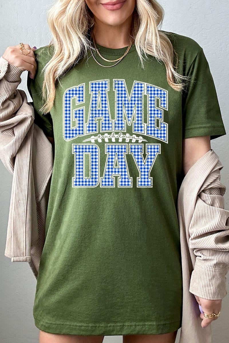 US3001P-E3130 Blue Gingham Game Day Graphic Plus Tee $16