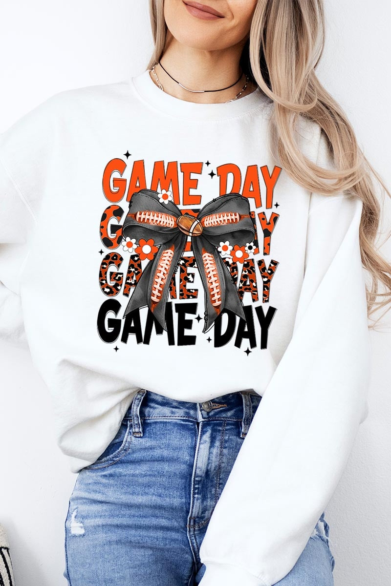 UL180-E3088 Orange Black Football Game Day Bow Sweatshirt $20