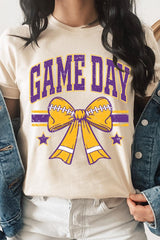 US3001P-E3063 Purple Game Day Football Bow Graphic Plus Tee $16