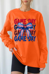 UL240P-E3087 Red Blue Football GameDay Bow Plus Long Sleeve Tee $17