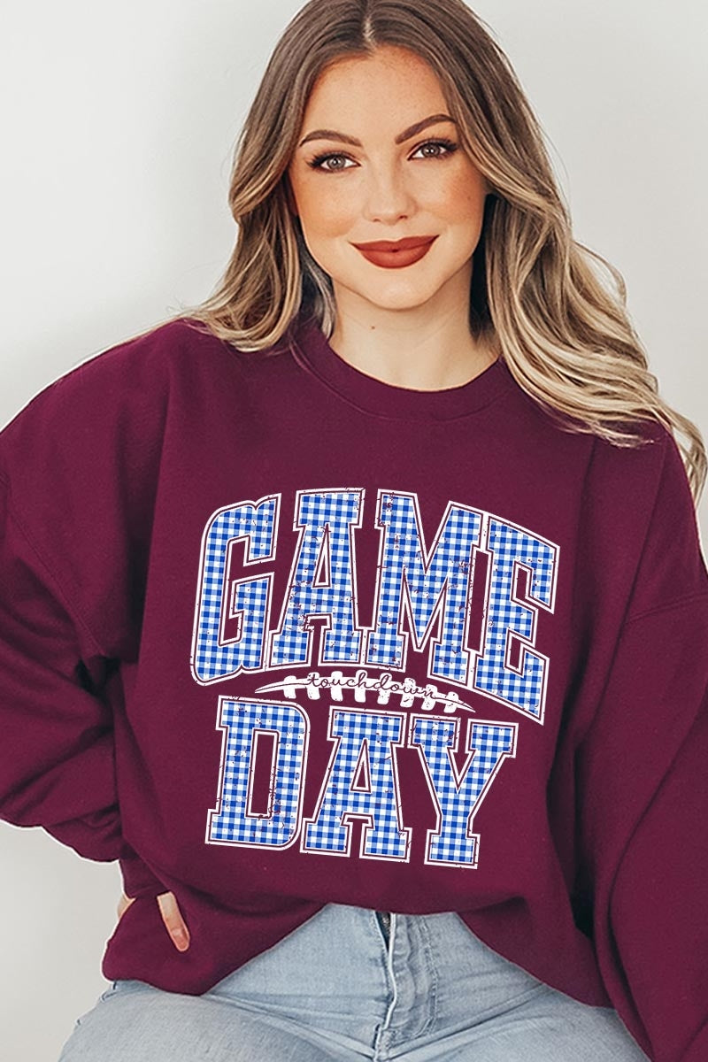UL180-E3130 Blue Gingham Game Day Graphic Sweatshirt $20