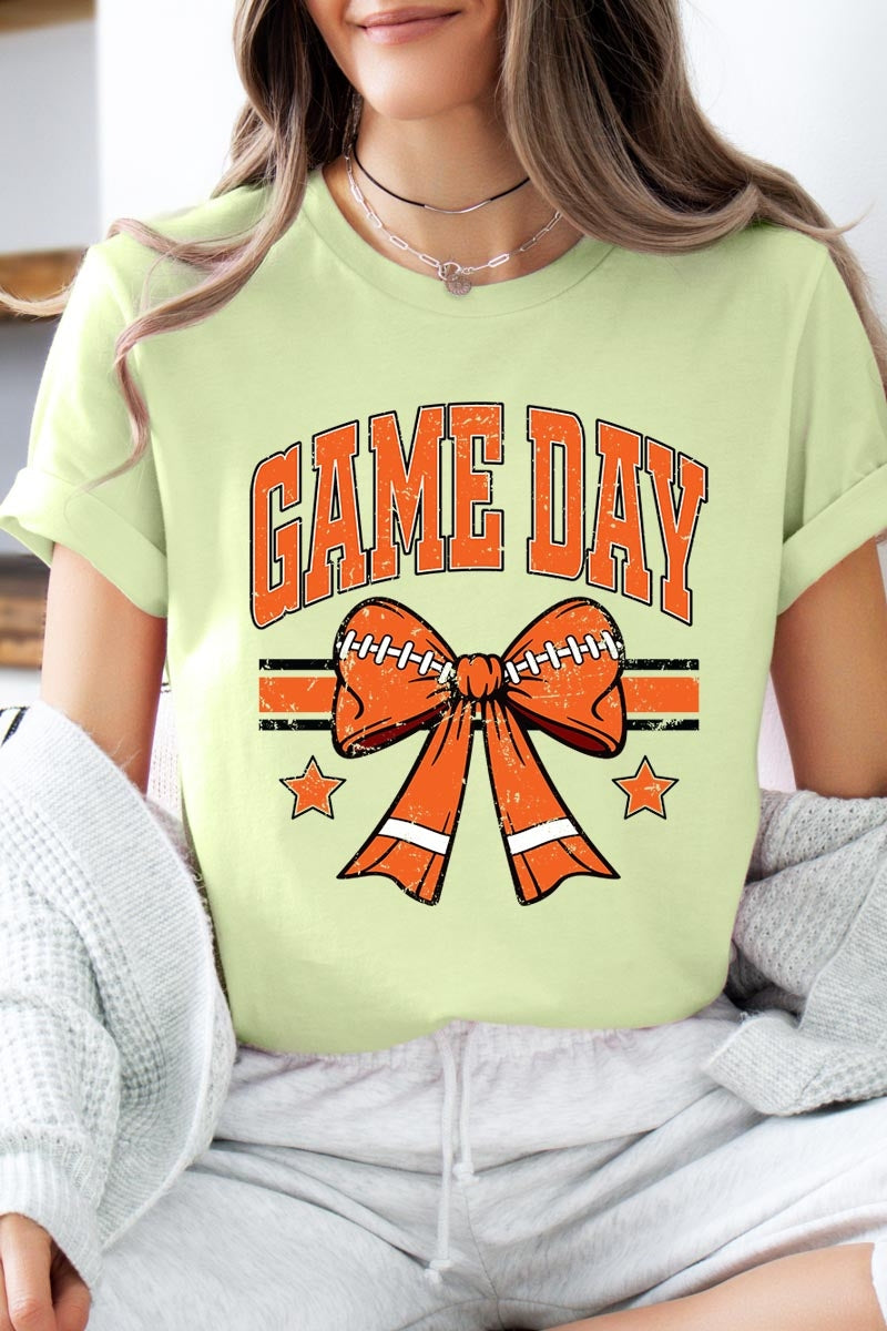 US3001P-E3064 Orange Game Day Football Bow Graphic Plus Tee $16