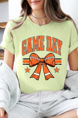 US3001-E3064 Orange Game Day Football Bow Graphic Tee $12.5