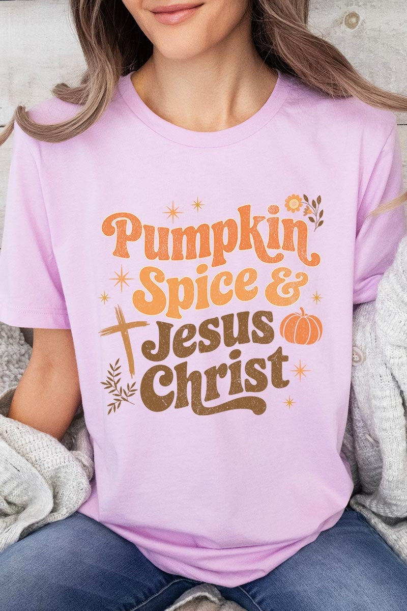 US3001P-E3164 Pumpkin Spice & Jesus Graphic Plus Tee $16