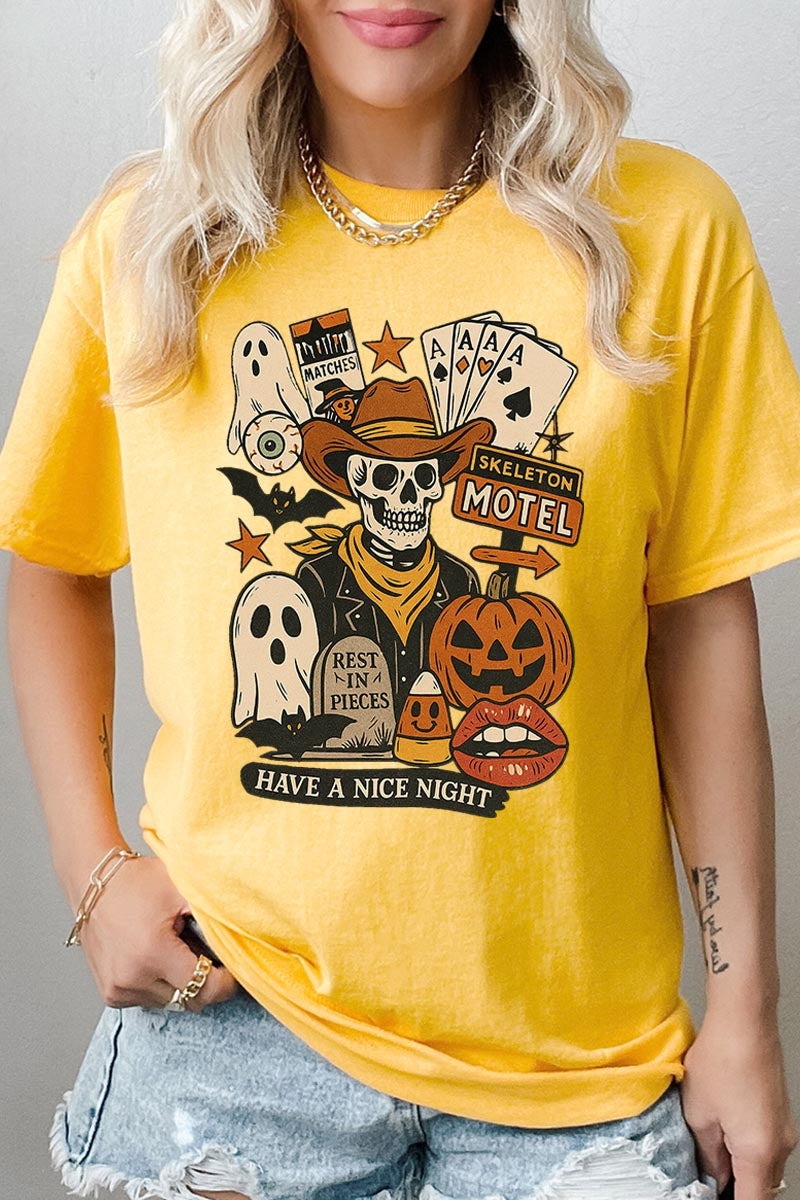 5000-E3107 Spooky Western Skeleton Graphic Heavy Cotton Tee $9