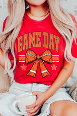 US3001-E3064 Orange Game Day Football Bow Graphic Tee $12.5