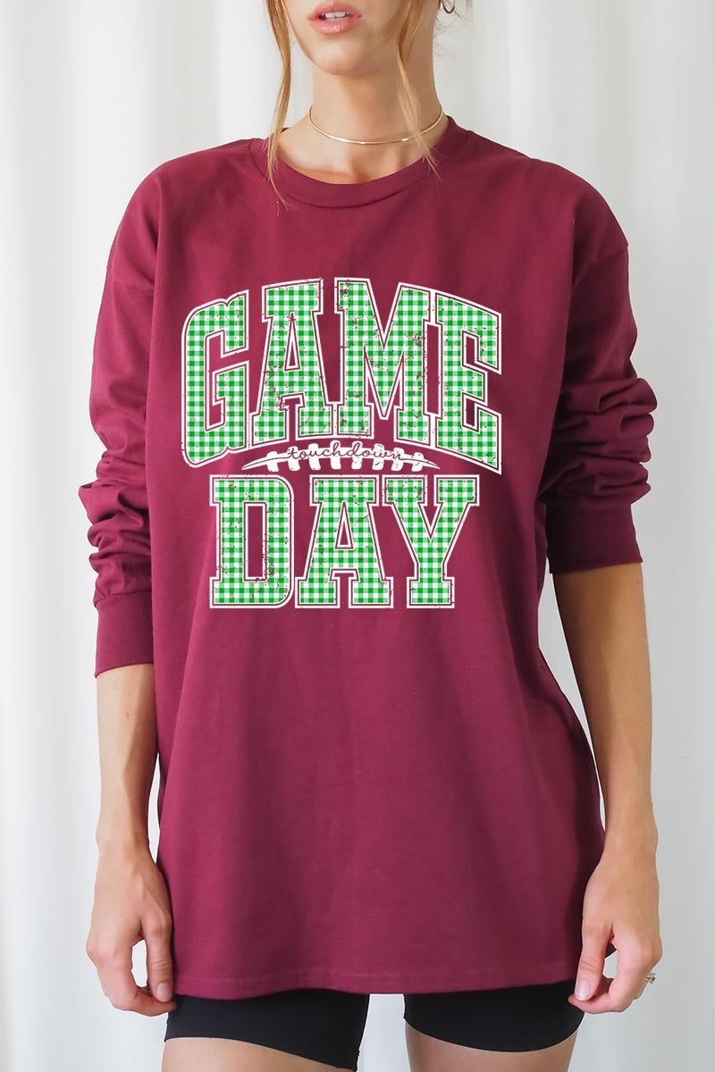 UL240P-E3128 Green Gingham Game Day Plus Long Sleeve Tee $17