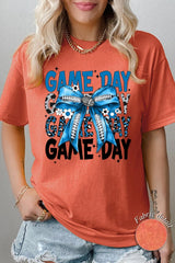 5000P-E3089 Blue Silver Football Bow Plus Heavy Cotton Tee $12.75