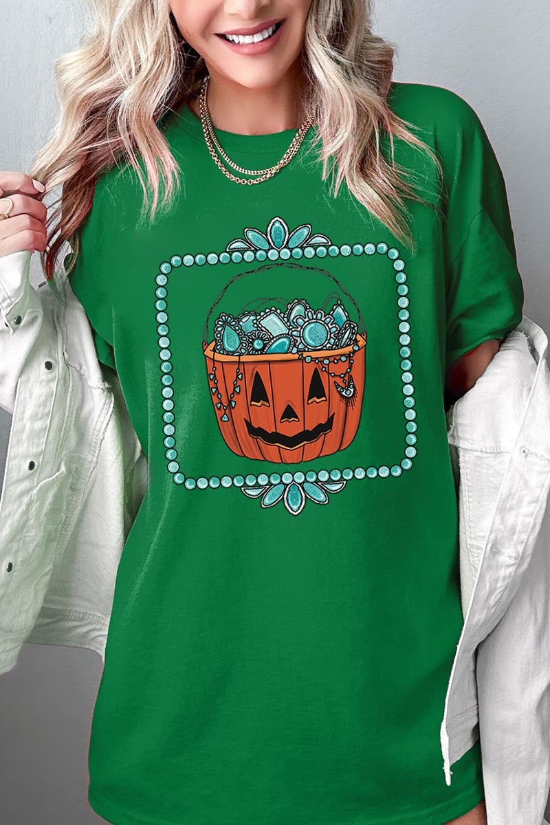 5000P-E3140 Halloween turquoise pumpkin Plus Heavy Cotton Tee $12.75