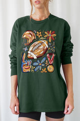 UL240-E3072 Retro Floral Football Graphic Long Sleeve Tee $13.75