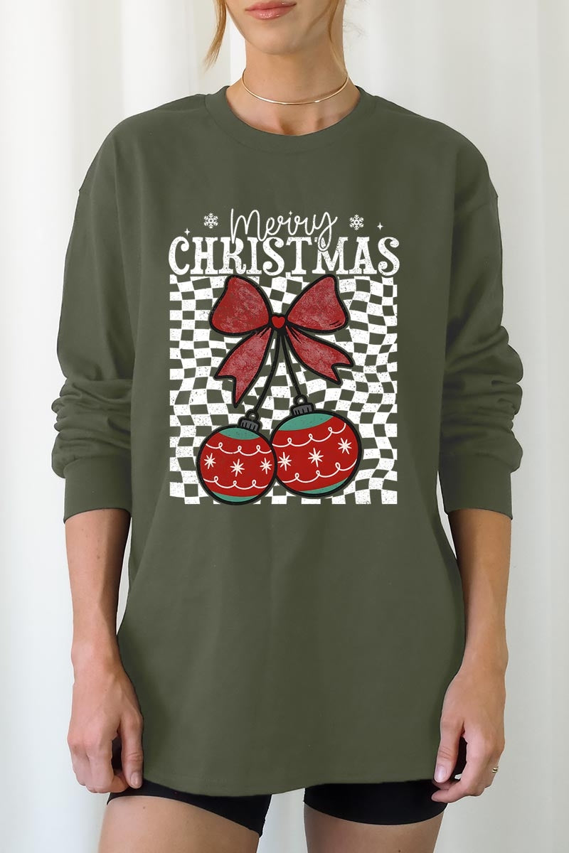 UL240-E3196 Cherry Ornament Christmas Graphic Long Sleeve Tee $13.75