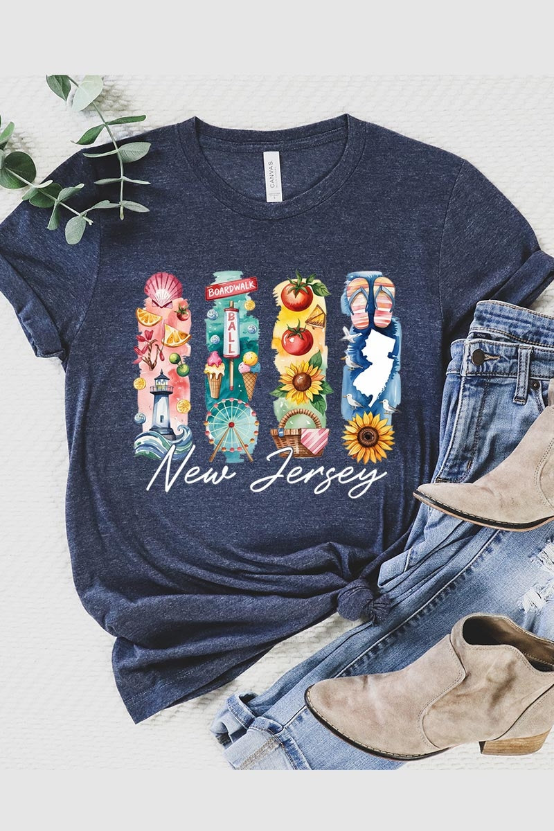 US3001-E3061NJ New Jersey State Brushstroke Graphic Tee $12.5