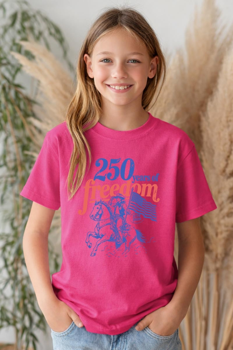 5000B-E3479Z Western 250 Years Freedom Kids Graphic Heavy Cotton Tee $8.5