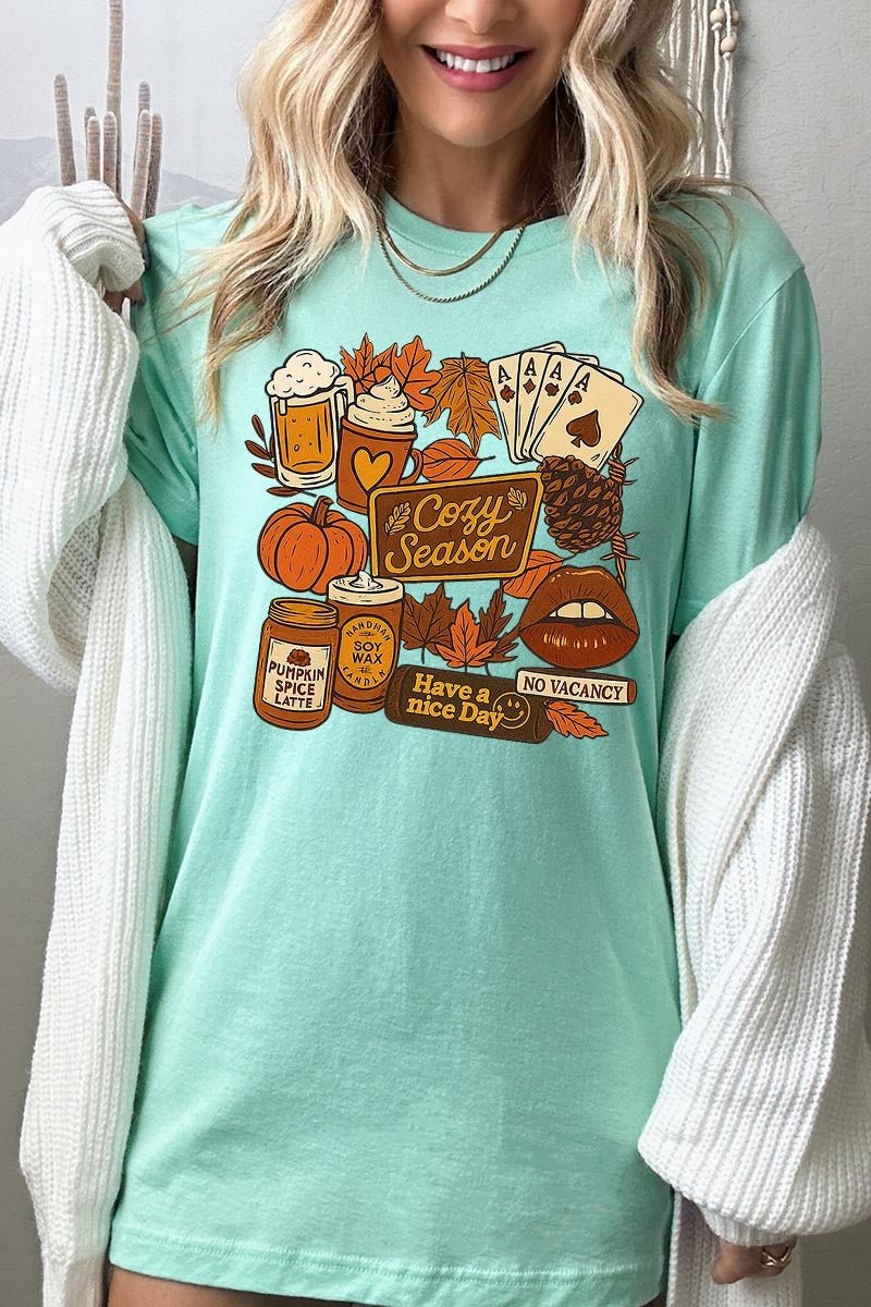 US3001-E3119 Retro Fall Collage Graphic Tee $12.5